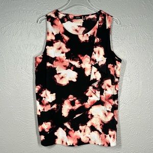 APT 9 Pink White Black Floral Print Ruffle Tank Top Women's Size Large